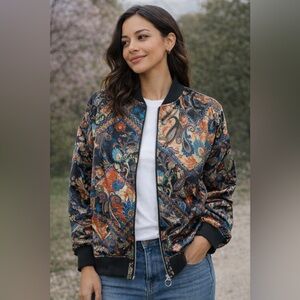 Zara Multicolor Paisley Bomber Jacket
